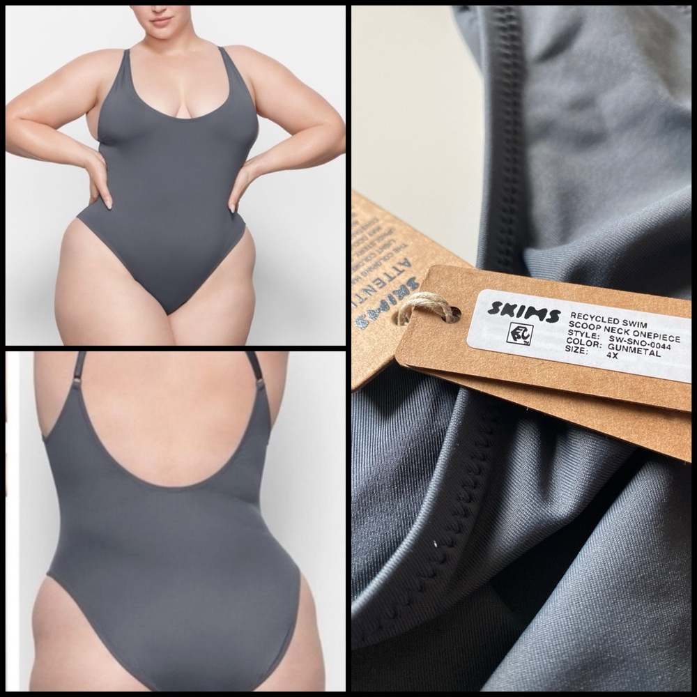 Skims Recycle swim scoop neck One-Piece Swimsuit in gunmetal NWT